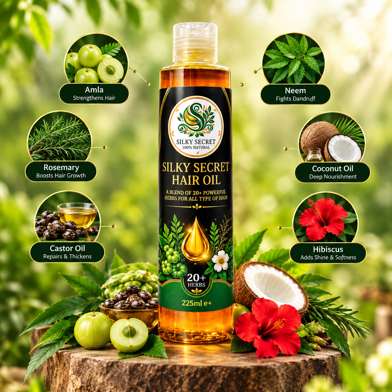 Silky Secret 100% Natural Herbal Hair Oil – 20+ Powerful Herbs