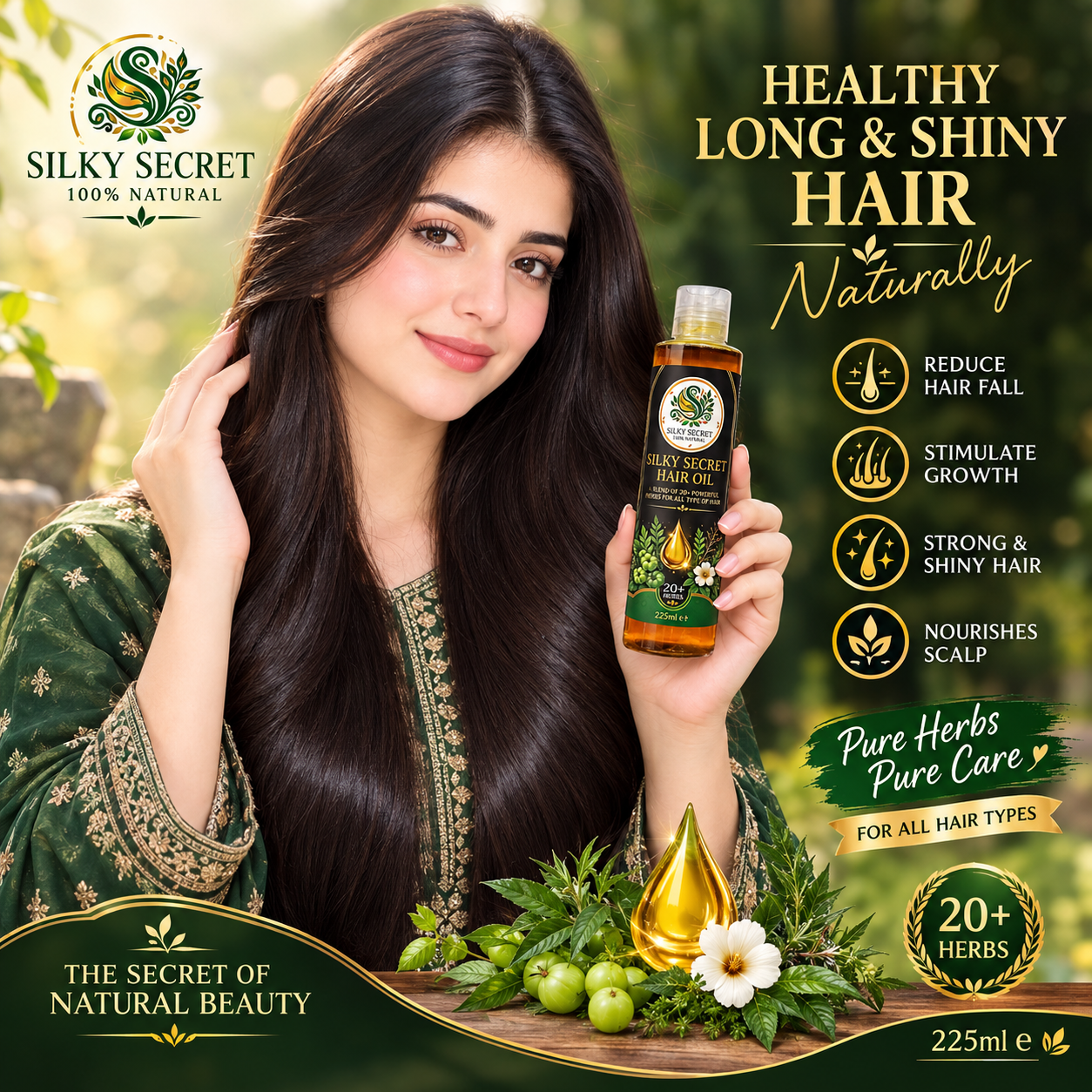 Silky Secret 100% Natural Herbal Hair Oil – 20+ Powerful Herbs